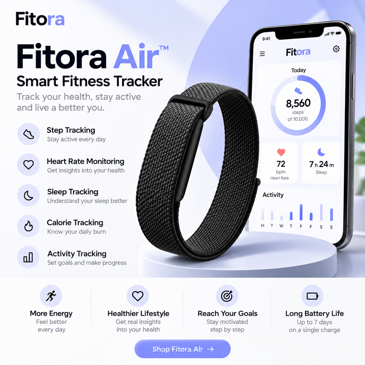 Fitora Air™ — Smart Fitness Band